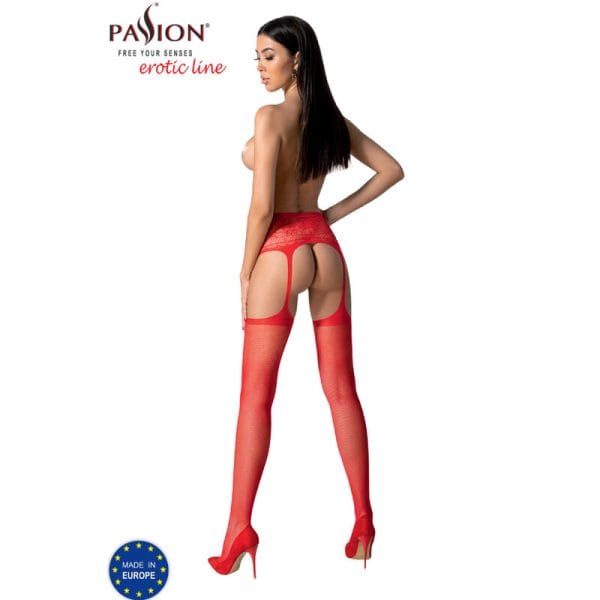 PASSION - S028 RED STOCKINGS WITH GARTER ONE SIZE 4
